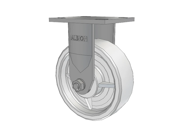 Albion Casters Stainless Kingpinless Rigid Caster - 6" x 2" White Nylon Wheel, 4" x 4.5" Plate, Heavy-Duty Load Capacity, Model 120NW06251R Albion-Casters