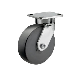 Faultless Medical 5" x 2" Black Nylon Stainless Steel Swivel Caster - 4" x 4-1/2" Top Plate, 1200 lbs Capacity | SKU: 120NX05228S Faultless