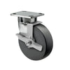 Faultless Medical 5" x 2" Black Nylon Stainless Steel Swivel Caster with Face Brake - 4" x 4-1/2" Top Plate, 1200 lbs Capacity | SKU: 120NX05228SFBD Faultless