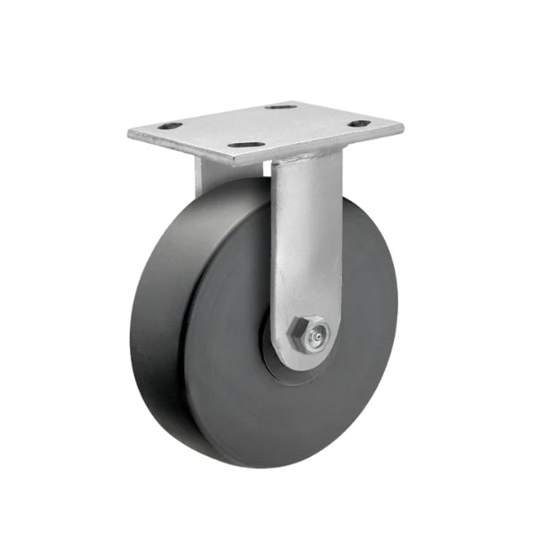 Faultless Medical 6" x 2" Black Nylon Stainless Steel Rigid Caster - 4" x 4-1/2" Top Plate, 1200 lbs Capacity | SKU: 120NX06228R Faultless