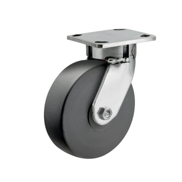 Faultless Medical 6" x 2" Black Nylon Stainless Steel Swivel Caster - 4" x 4-1/2" Top Plate, 1200 lbs Capacity | SKU: 120NX06228S Faultless