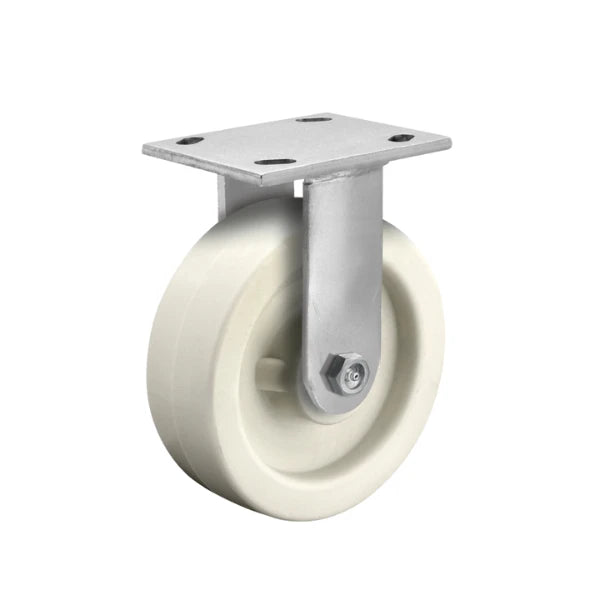 Faultless Medical 5" x 2" White Polypropylene Stainless Steel Rigid Caster - 4" x 4-1/2" Top Plate, 650 lbs Capacity | SKU: 120RW05241R Faultless