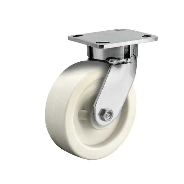 Faultless Medical 8" x 2" White Polypropylene Stainless Steel Swivel Caster - 4" x 4-1/2" Top Plate, 900 lbs Capacity | SKU: 120RW08241S-01 Faultless