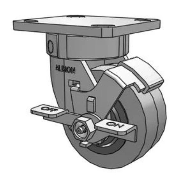 Stainless Steel Kingpinless Caster 4" Wheel 400 lb Capacity - Side-Lock Brake, 4.5" x 4" Plate, XS Rubber, 5.63" Height Albion-Casters