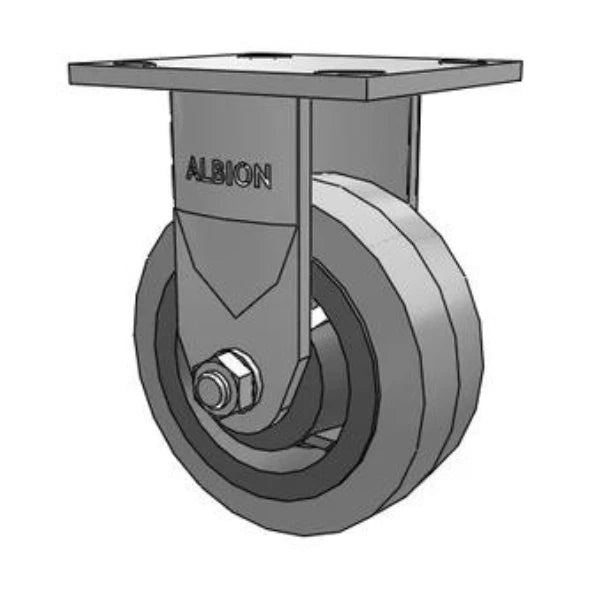 Stainless Kingpinless 5"x2" Performance XS Rubber Rigid Caster with 4"x4.5" Plate Albion-Casters