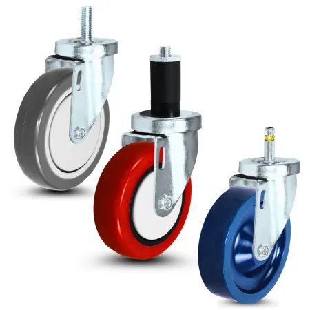 Stem casters and caster wheels for carts, furniture, and industrial use