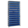 Steel Shelving Unit with 96 Plastic Bins - 12"x36"x75" Small Parts Storage System, 400 lbs Capacity Quantum