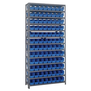 Steel Shelving Unit with 96 Plastic Bins - 12"x36"x75" Small Parts Storage System, 400 lbs Capacity Quantum