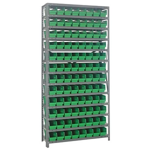 Steel Shelving Unit with 96 Plastic Bins - 12"x36"x75" Small Parts Storage System, 400 lbs Capacity -  | CasterHQ