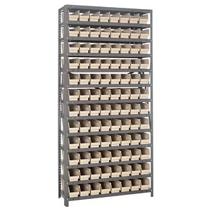 Steel Shelving Unit with 96 Plastic Bins - 12"x36"x75" Small Parts Storage System, 400 lbs Capacity -  | CasterHQ