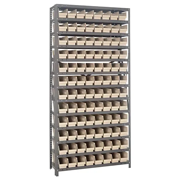 Steel Shelving Unit with 96 Plastic Bins - 12"x36"x75" Small Parts Storage System, 400 lbs Capacity -  | CasterHQ