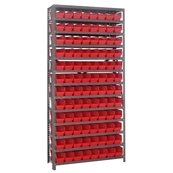 Steel Shelving Unit with 96 Plastic Bins - 12"x36"x75" Small Parts Storage System, 400 lbs Capacity -  | CasterHQ