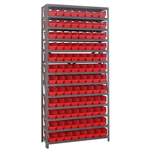 Steel Shelving Unit with 96 Plastic Bins - 12"x36"x75" Small Parts Storage System, 400 lbs Capacity -  | CasterHQ