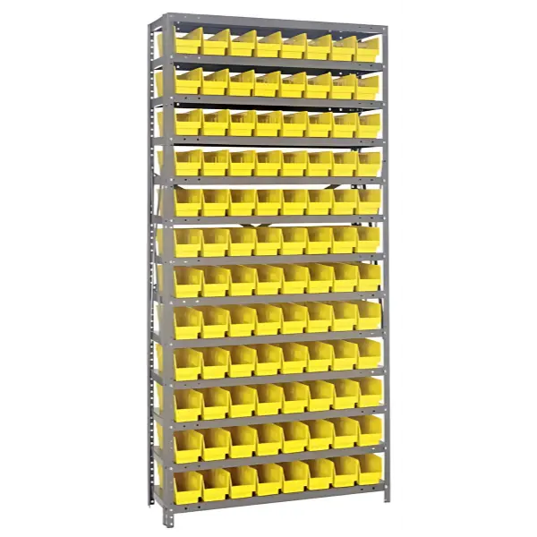 Steel Shelving Unit with 96 Plastic Bins - 12"x36"x75" Small Parts Storage System, 400 lbs Capacity -  | CasterHQ