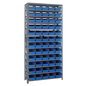 Steel Shelving Unit with 60 Plastic Bins - 12"x36"x75" Small Parts Storage System, 400 lbs Capacity Quantum