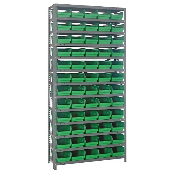 Steel Shelving Unit with 60 Plastic Bins - 12"x36"x75" Small Parts Storage System, 400 lbs Capacity -  | CasterHQ