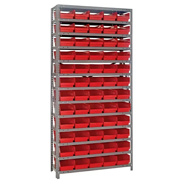 Steel Shelving Unit with 60 Plastic Bins - 12"x36"x75" Small Parts Storage System, 400 lbs Capacity -  | CasterHQ