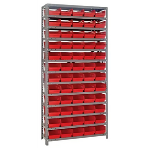Steel Shelving Unit with 60 Plastic Bins - 12"x36"x75" Small Parts Storage System, 400 lbs Capacity -  | CasterHQ