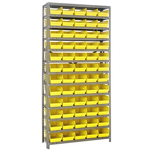 Steel Shelving Unit with 60 Plastic Bins - 12"x36"x75" Small Parts Storage System, 400 lbs Capacity -  | CasterHQ
