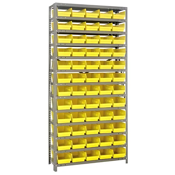 Steel Shelving Unit with 60 Plastic Bins - 12"x36"x75" Small Parts Storage System, 400 lbs Capacity -  | CasterHQ