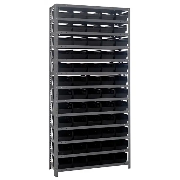 Steel Shelving Unit with 60 Plastic Bins - 12"x36"x75" Small Parts Storage System, 400 lbs Capacity -  | CasterHQ