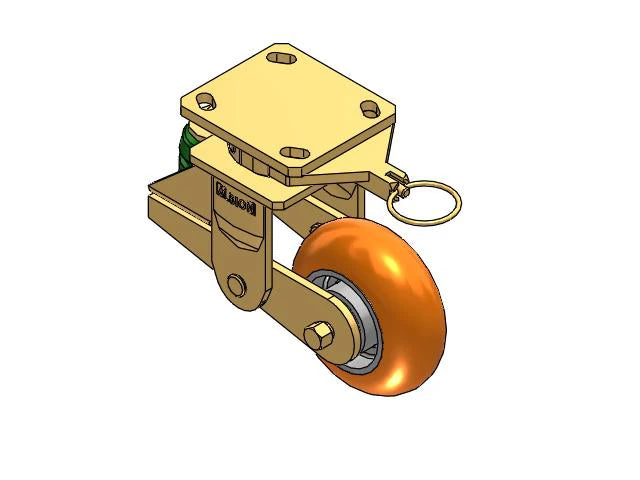 Albion Casters 5x2 MAX-Efficiency Shock-Absorbing Orange Poly-Spring Caster with 4x4.5 Plate & Swivel Lock - Heavy-Duty Industrial Wheel for Enhanced Mobility and Durability Albion-Casters