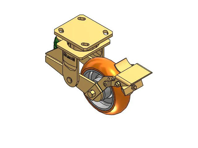 Albion Casters 6x2 Shock-Absorbing MAX-Efficiency Orange Poly-Spring Caster with Top Wheel Lock & 4x4.5 Plate - Model 141AN06228SB Albion-Casters