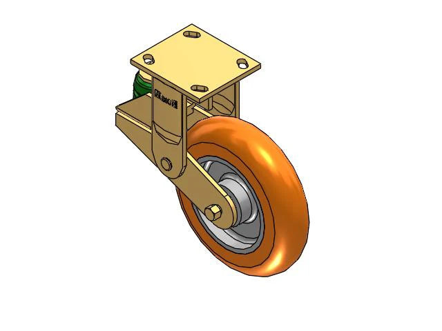 Albion Casters Shock-Absorbing 8" x 2" Rigid Poly-Spring Caster with 4" x 4.5" Plate - MAX-Efficiency Orange Polyurethane, Model 141AN08228R Albion-Casters