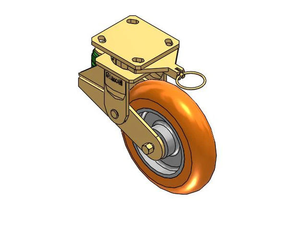 Albion Casters Shock-Absorbing 8" x 2" Polyurethane Caster with 4" x 4.5" Plate & Swivel Lock - MAX-Efficiency Orange - 141AN08228SL Albion-Casters