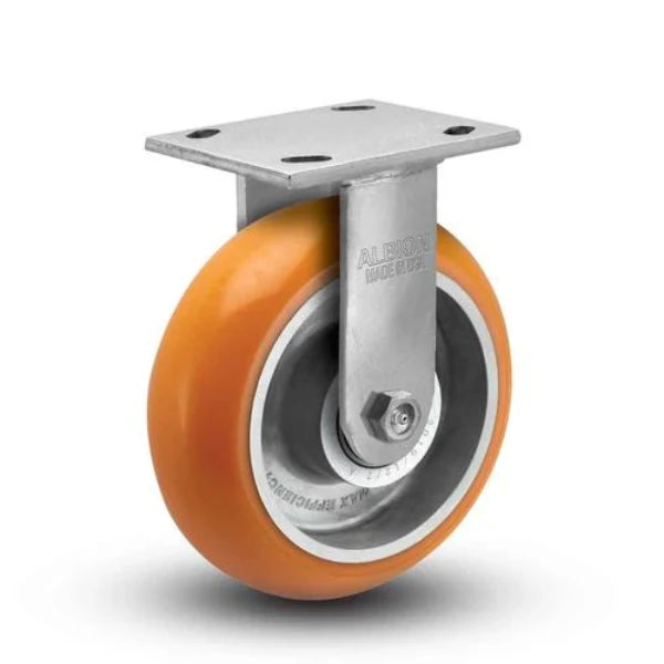 Albion Casters 6" x 2" Floor-Protective Rigid Caster with MAX-Efficiency Orange Wheel - 7.5" High, 1250 lb Capacity, USA-Made - SKU 16AN06228RHR60 Albion-Casters