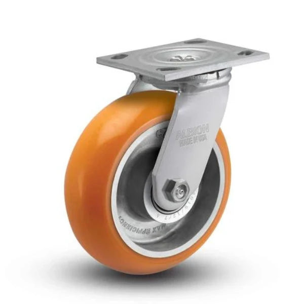 Albion Casters 8" x 2" Floor Protective - Swivel Caster with MAX-Efficiency Orange Wheel - USA-Made, 1250 lb Capacity - Model 16AN08228S Albion-Casters