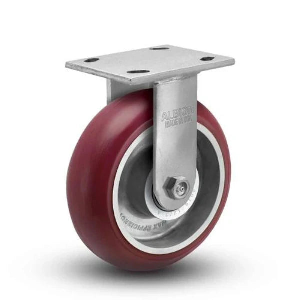 Albion Casters 4" x 2" Rigid Caster - USA-Made Floor Protective MAX-Efficiency Maroon Wheel, 700 lb Capacity, Ideal for High-Traffic Areas - SKU 16AX04228R Albion-Casters