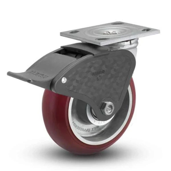 Albion Casters 4" x 2" Floor Protective USA Rig Top Lock Caster with MAX-Efficiency Maroon Wheel - 700 lb Capacity, Made in the USA - 16AX04228ST Albion-Casters