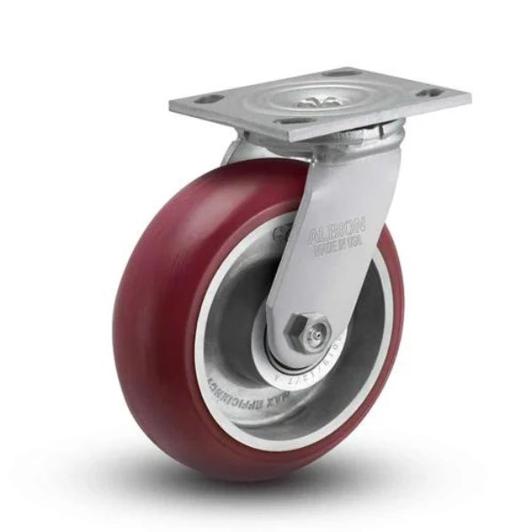 Albion Casters 5" x 2" Floor Protective USA-Rig Swivel Caster with MAX Efficiency Maroon Wheel - 1000 lb Load Capacity, 6.5" Mount Height, SKU 16AX05228S Albion-Casters