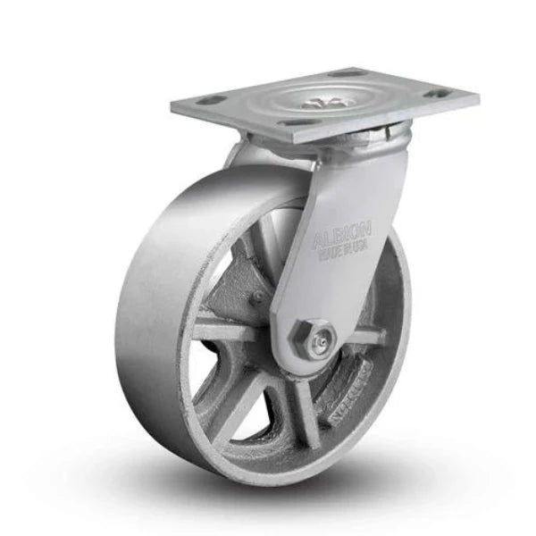 Albion Casters 4" x 2" USA-Rig Swivel Caster | Heavy-Duty Cast Iron Wheel | 4" x 4-1/2" Plate | Durable and Reliable for Industrial Use - Model 16CA04201S Albion-Casters