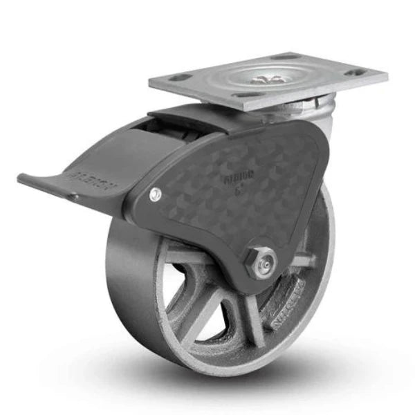 Albion Casters 5" x 2" USA-Rig Top Total Lock Caster | Heavy-Duty Cast Iron Wheel with 4" x 4-1/2" Plate | Model 16CA05201ST for Superior Load Handling and Stability Albion-Casters