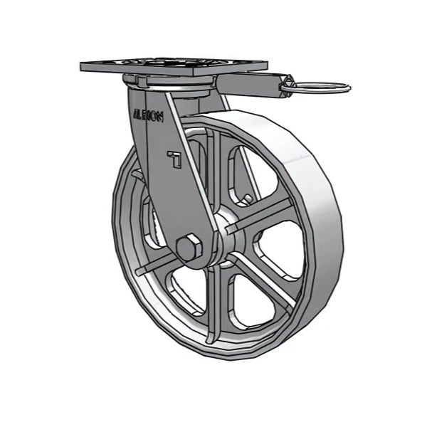 Heavy-Duty 8" Cast Iron Swivel Caster with 4" x 4.5" Plate & Lock - 1250 lb Capacity Albion-Casters