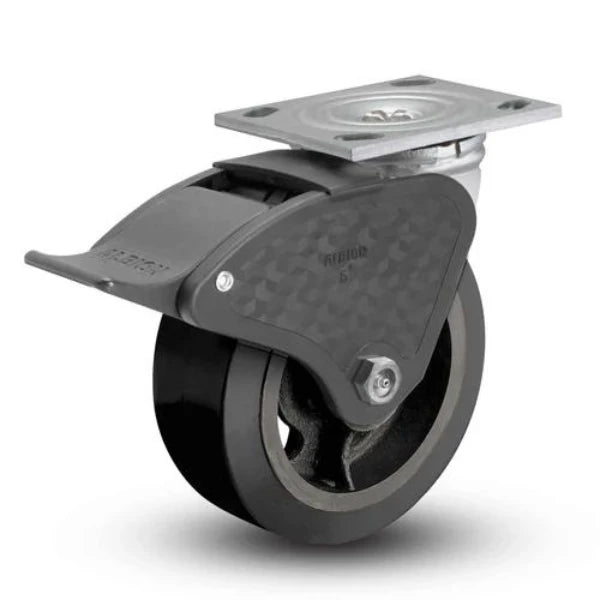 Albion Casters 4" x 2" Floor Protective - Total Lock Caster - Black Rubber on Iron Wheel, USA-Rig Top, 300 lb Load Capacity, Made in USA - Model 16MR04201ST Albion-Casters