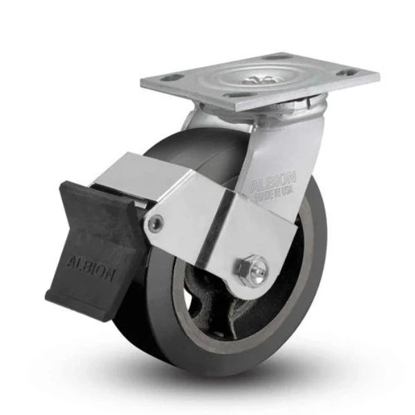 Albion Casters 5" x 2" Floor Protective - Top Locking Caster - Heavy-Duty with Black Rubber on Iron Wheel, 450 lb Load Capacity - Made in USA | SKU 16MR05201SFBE Albion-Casters