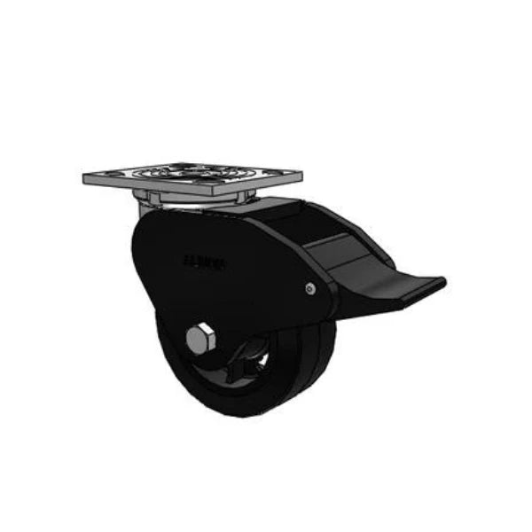Albion Casters 5" x 2" Industrial Line - Caster with Rig Rubber on Iron Wheel, Top Total Lock & 4" x 4.5" Plate - Heavy-Duty USA-Made Caster with 450 lb Load Capacity Albion-Casters