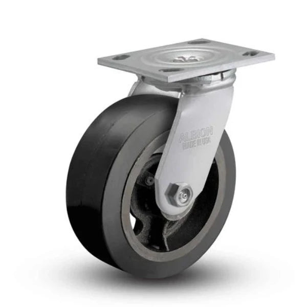 Albion Casters 6" x 2" Floor Protective - Swivel Caster with Black Rubber on Iron Wheel - USA-Made, 7.5" High, 500 lb Load Capacity - Model 16MR06201SHS60 Albion-Casters