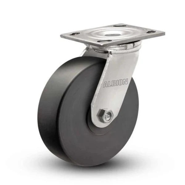 Albion Casters 8" x 2" USA-Rig Swivel Caster with Solid Nylon Wheel and Floor Protective 4" x 4.5" Plate - Heavy-Duty Model 16NX08228S Albion-Casters