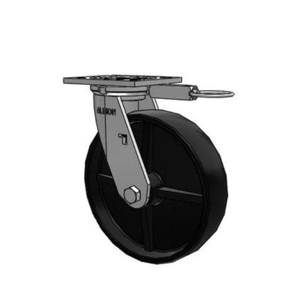 Albion Casters 8" x 2" Industrial Line - USA Rig Polypropylene Wheel Caster with Swivel Lock - 4" x 4.5" Plate, Heavy-Duty - Model 16PB08201SL Albion-Casters