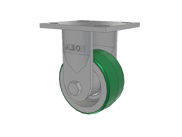 Albion Casters 4" x 2" USA-Rig Rigid Caster with Green Polyurethane-on-Aluminum Wheel, 4" x 4-1/2" Top Plate - Heavy-Duty Load Handling, Model 16PD04201R Albion-Casters