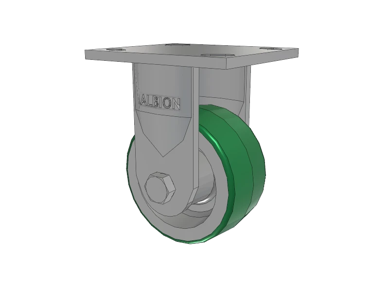 Albion Casters 4" x 2" USA-Rig Rigid Caster with Green Polyurethane-on-Aluminum Wheel, 4" x 4-1/2" Top Plate - Heavy-Duty Load Handling, Model 16PD04201R Albion-Casters