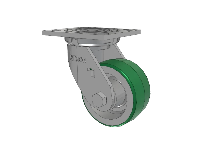 Albion Casters 4" x 2" USA-Rig Swivel Caster with Green Polyurethane-on-Aluminum Wheel and 4" x 4-1/2" Top Plate - Heavy Duty, Durable Swivel Caster for Industrial Use - Model 16PD04201S Albion-Casters