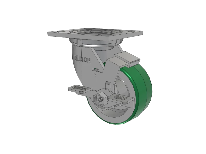 Albion Casters 4" x 2" USA-Rig Locking Caster with Green Polyurethane-on-Aluminum Wheel, 4" x 4.5" Plate - Heavy-Duty Industrial Caster for Smooth Mobility and Stability Albion-Casters