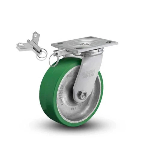 Albion 4x2 Industrial Line Caster - USA-Made Polyurethane-on-Aluminum with Swivel Lock and 4x4-1/2 Plate | Heavy-Duty Rig Caster for Industrial Use - Model 16PD04201SL Albion-Casters