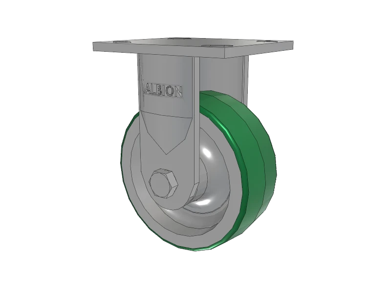 Albion Casters 5" x 2" USA-Rig Rigid Caster with Green Polyurethane-on-Aluminum Wheel and 4" x 4-1/2" Top Plate - Heavy-Duty Industrial Caster 16PD05201R Albion-Casters