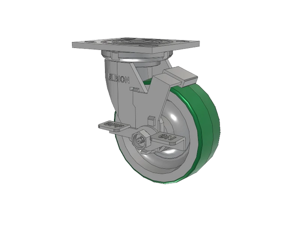 5" x 2" USA-Rig Locking Caster with Green Polyurethane-on-Aluminum Wheel, 4" x 4-1/2" Top Plate - Heavy-Duty Industrial Caster for Factory Floors and Warehouses Albion-Casters